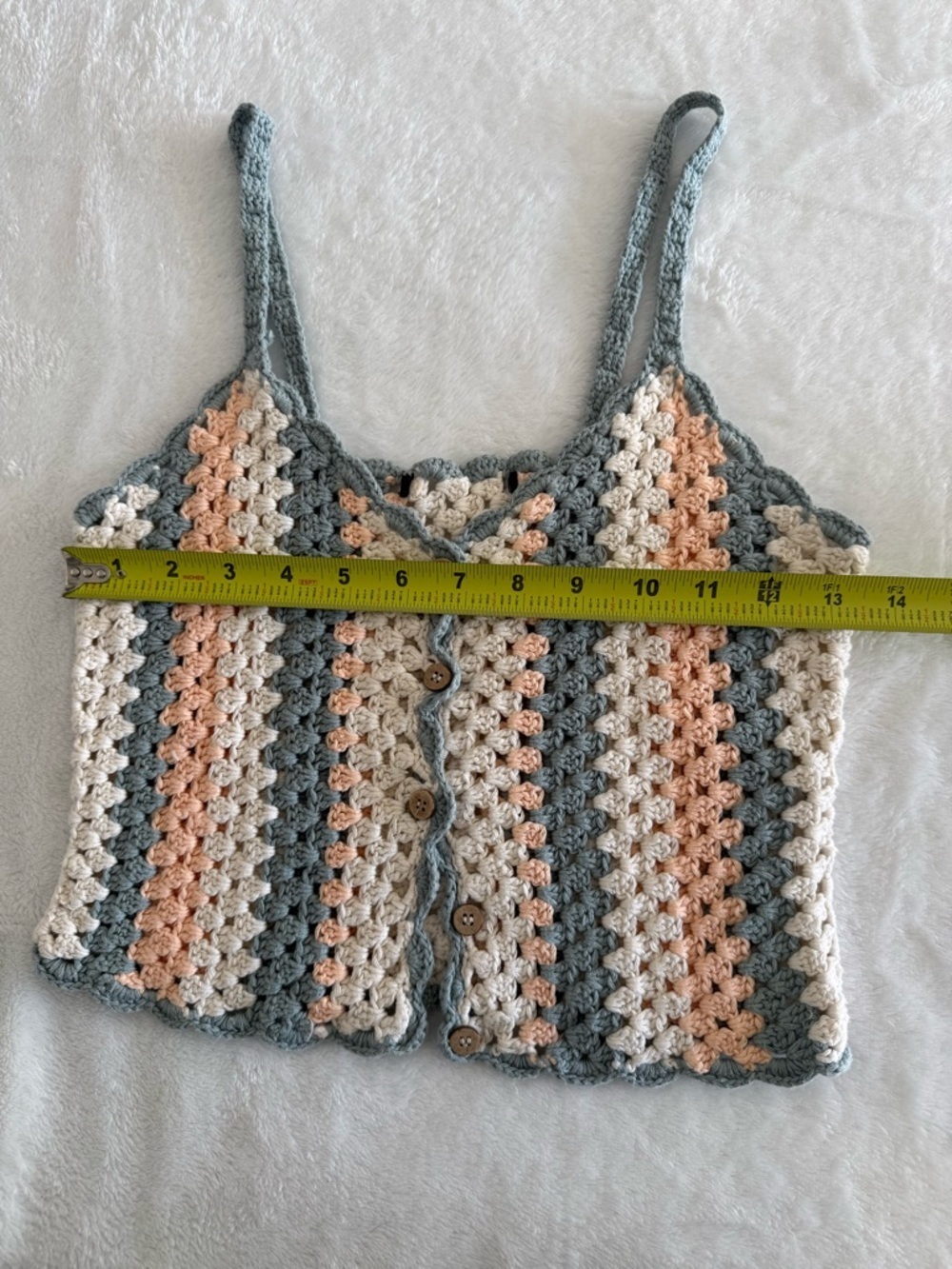 Crochet Knit Tank Top – Cottagecore Boho Button Front Cami - Picture 6 of 7